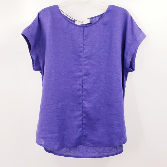 JACQUI.E Linen Collection Top Women's 18 Purple Cuffed Short Sleeves Lagenlook - Picture 1 of 7